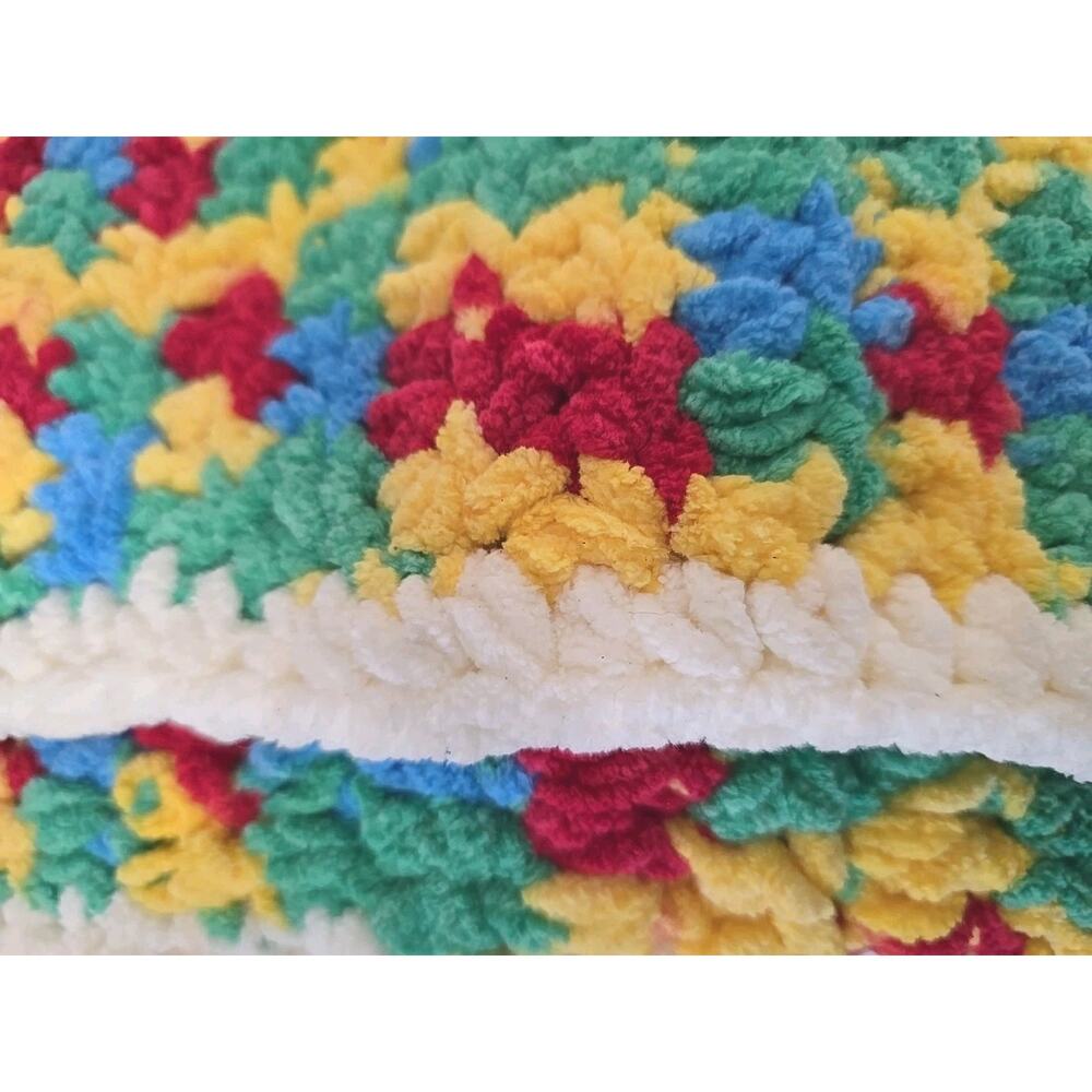 Hand Crocheted Baby Afghan 28x40 Red Blue Yellow Green White Car Seat Stroller - Picture 4 of 4